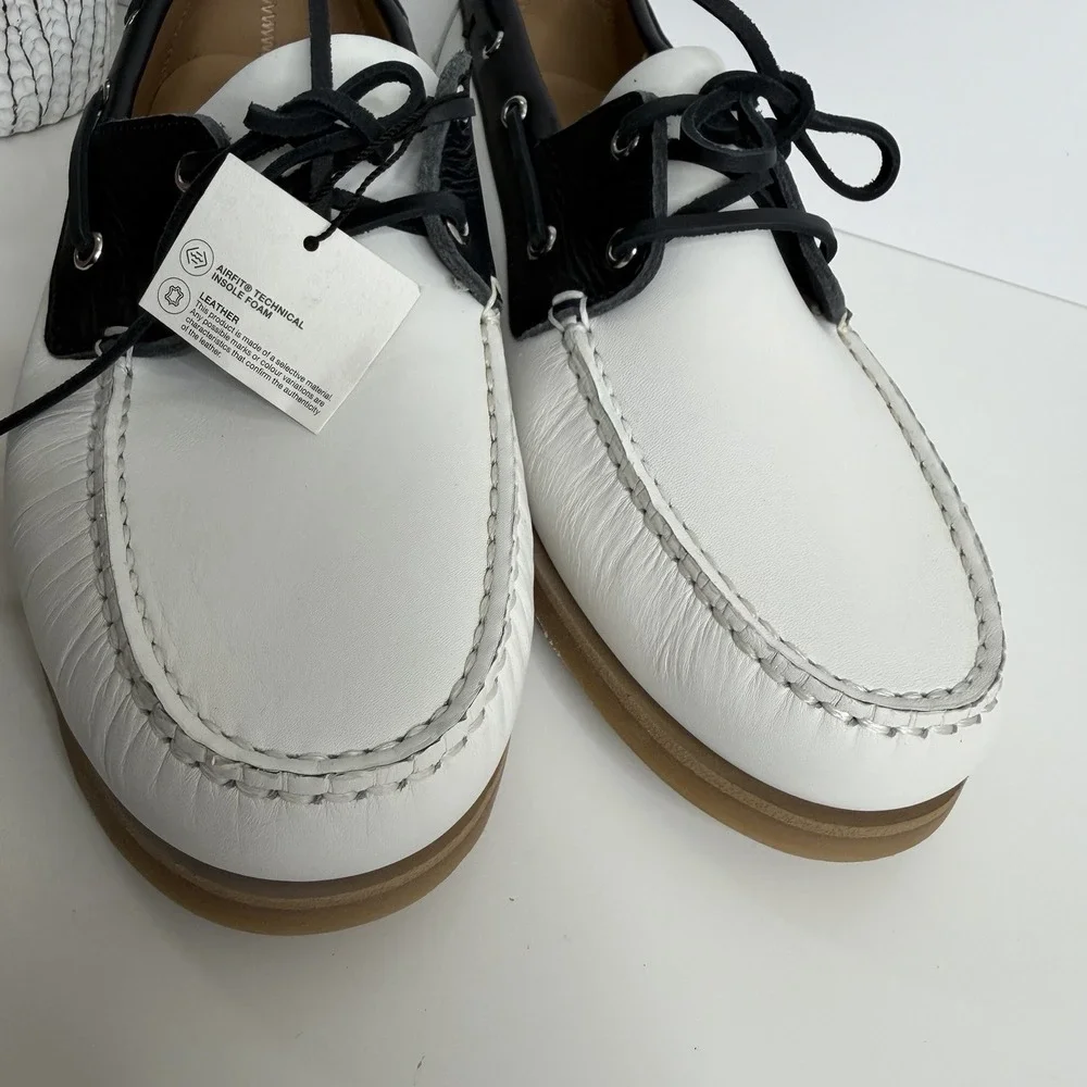 Zara Man Leather Deck Shoes Limited Edition White Navy US 11‎ EU 44 NWT Casual